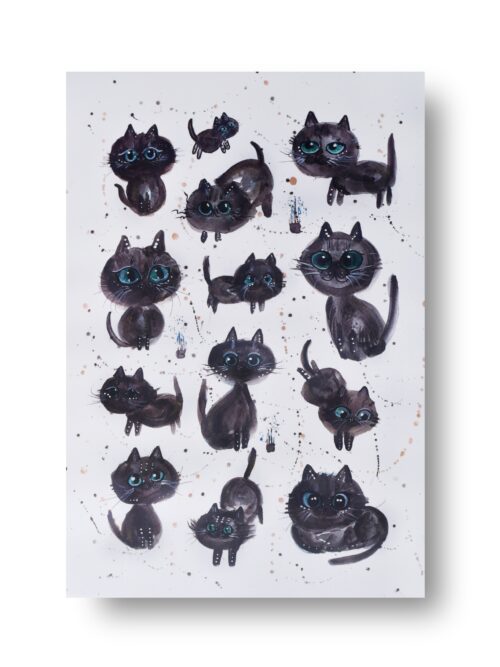 Purradise - Printed Black Cat Watercolor Postcard A5