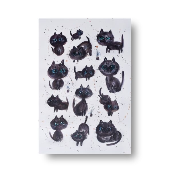 Black Cat Purradise - Printed Black Cat Watercolor Postcard A5
