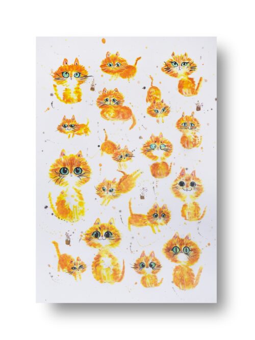 Purradise - Printed Orange Cat Watercolor Postcard A5