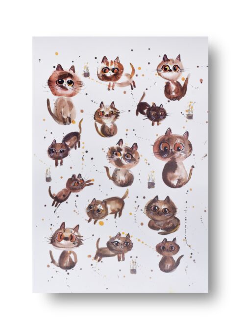 Purradise – Printed Chocolate Cat Watercolor Postcard A5