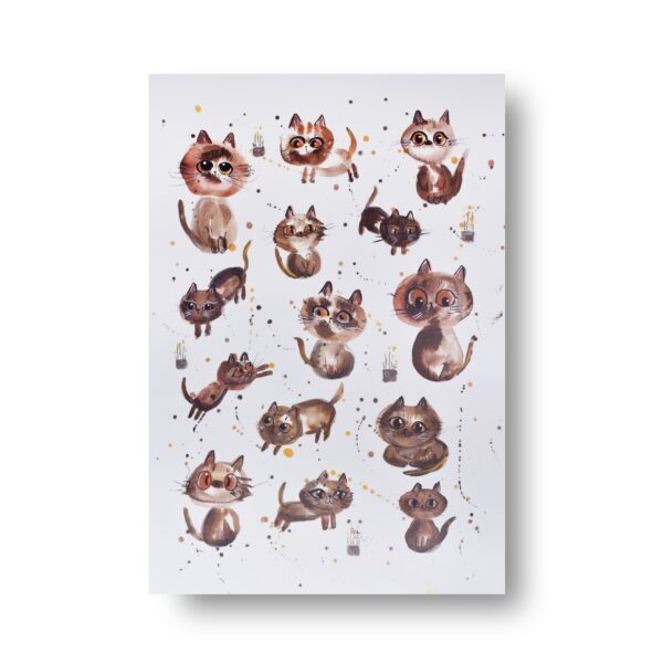Chocolate Cat Purradise – Printed Chocolate Cat Watercolor Postcard A5