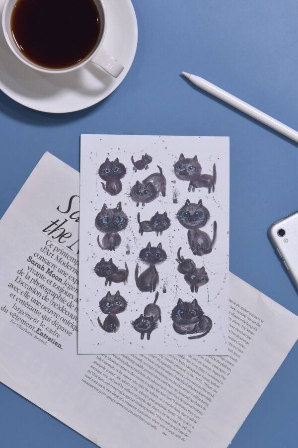 Black Cat Purradise - Printed Black Cat Watercolor Postcard A5