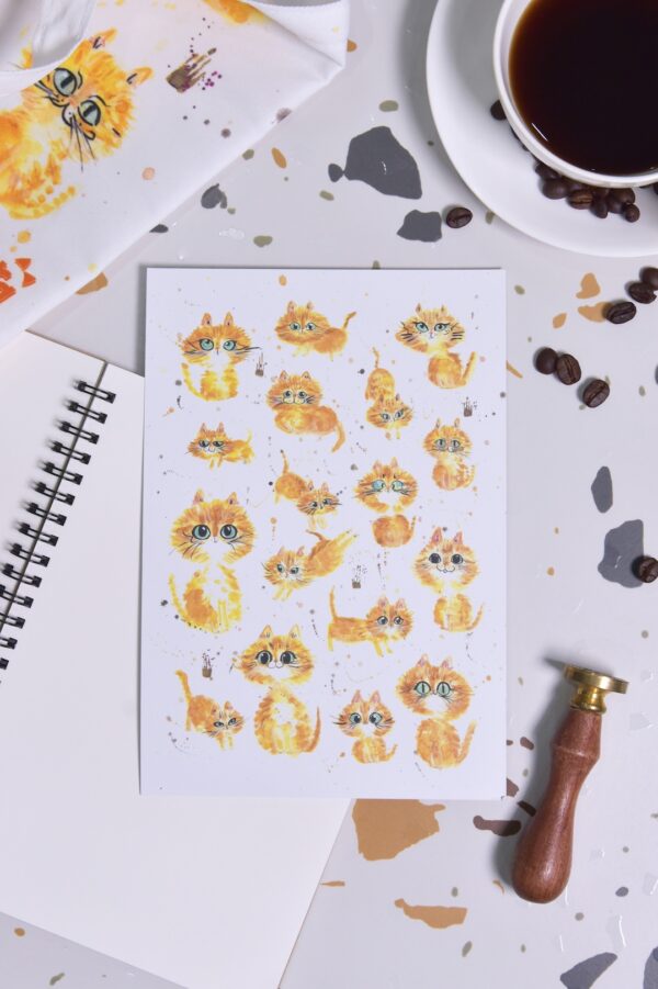 orange cat Purradise - Printed Orange Cat Watercolor Postcard A5